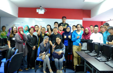 BTEC Diploma students with visiting speakers from a Brunei IT company 